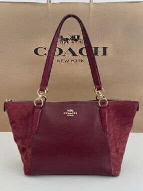 Coach Burgundy Oxblood Leather and Suede Ava Tote F54579